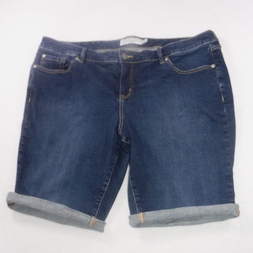 Torrid Womens Plus Size 22 Dark Wash Denim Bermuda Shorts Cuffed Stretch Blue